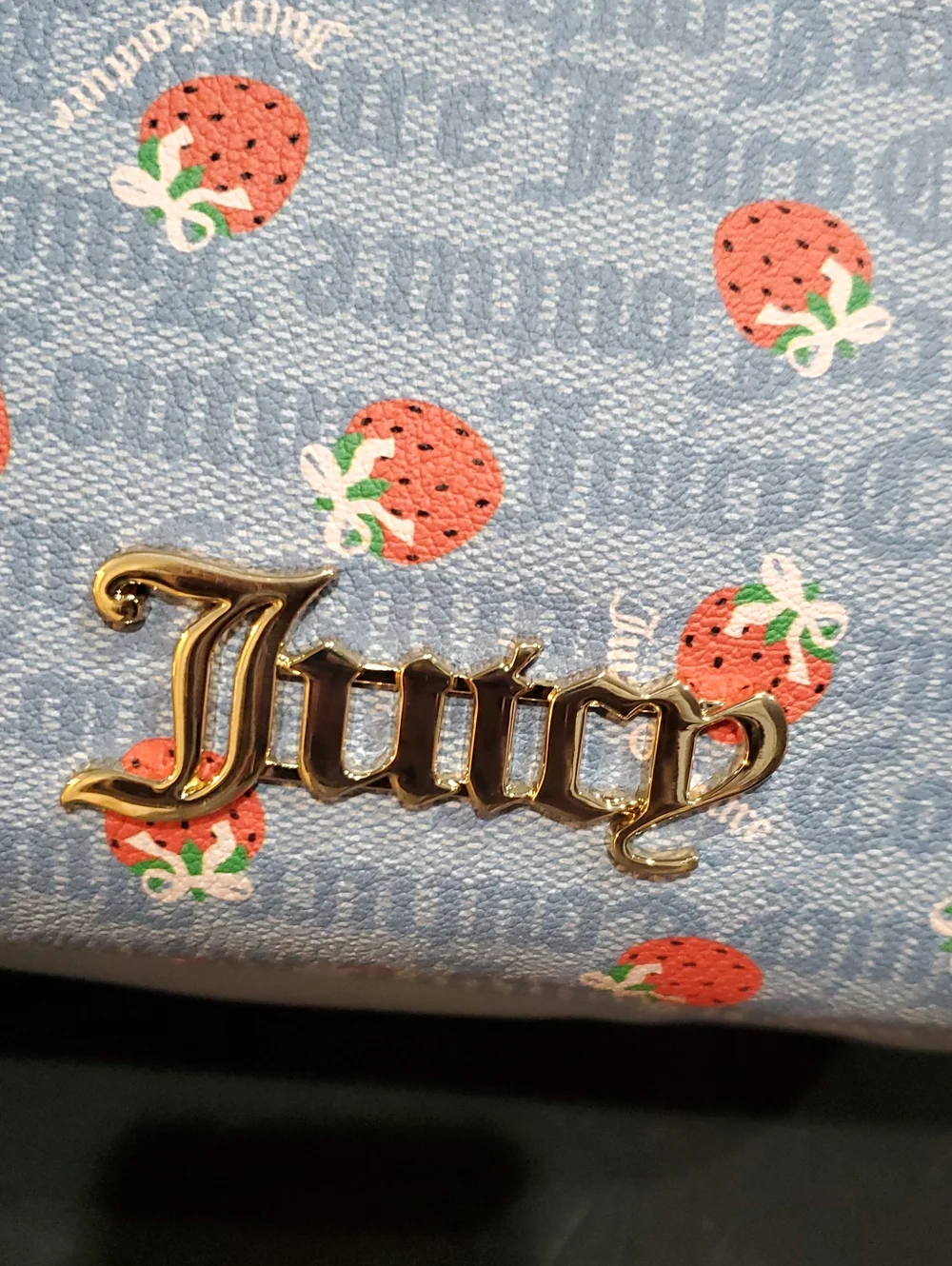 Juicy Couture berry sweet dusty blue red strawberry print monogram backpack new